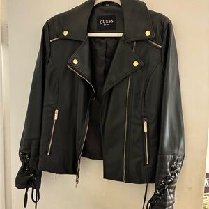 GUESS Black Leather Jacket with Gold Accents